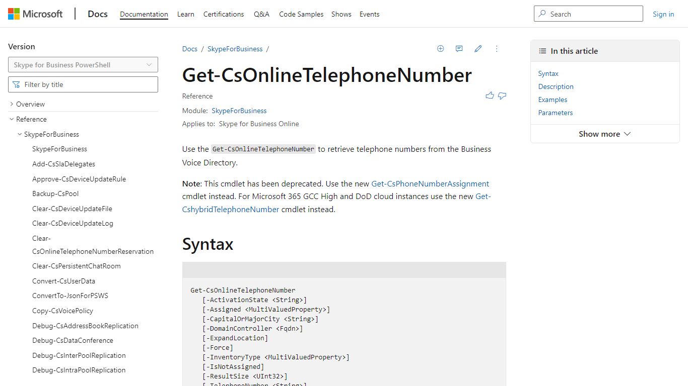 Get-CsOnlineTelephoneNumber (SkypeForBusiness) | Microsoft Docs